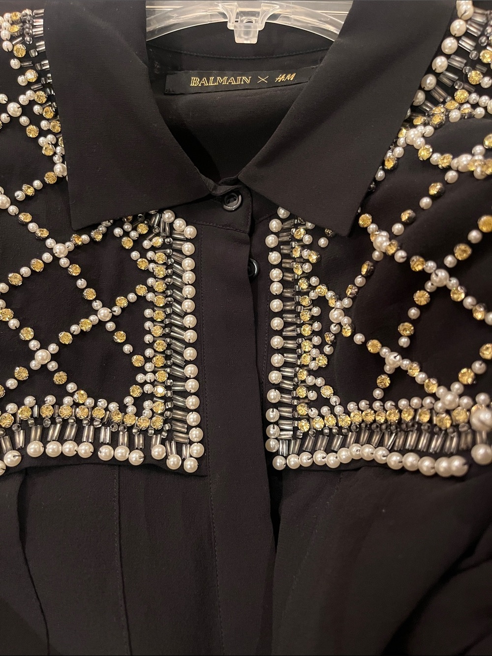 Balmain x H&M Black Pearl and Crystal Beaded Embellished Button-Down Shirt - Picture 2 of 3